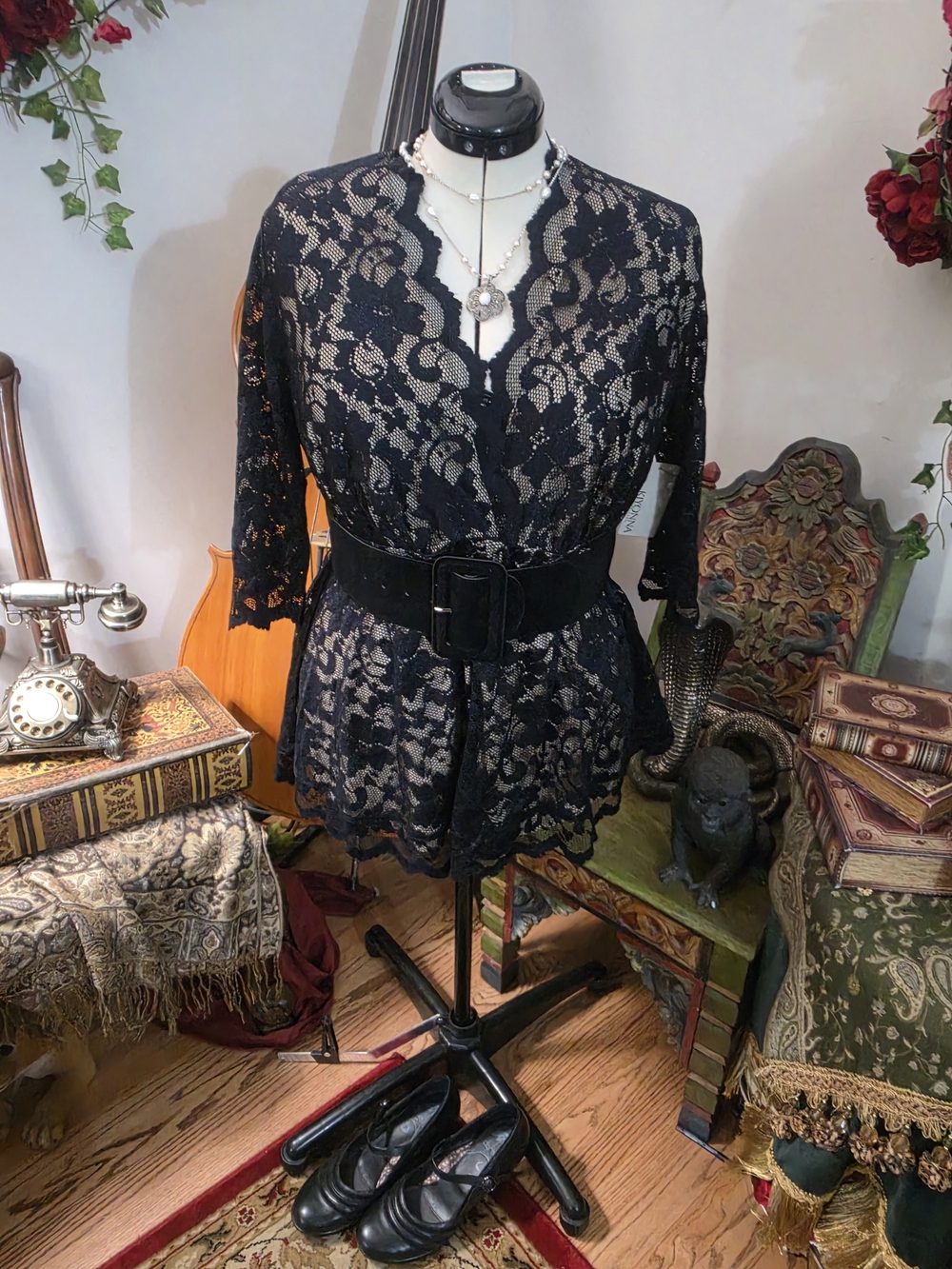 Kiyonna Black Lace Surplice Top